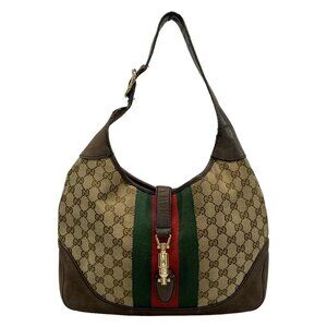 Auth GUCCI New Jackie/GG Pattern/Sherry(Web) 277520 Beige Dark Brown Jacquard